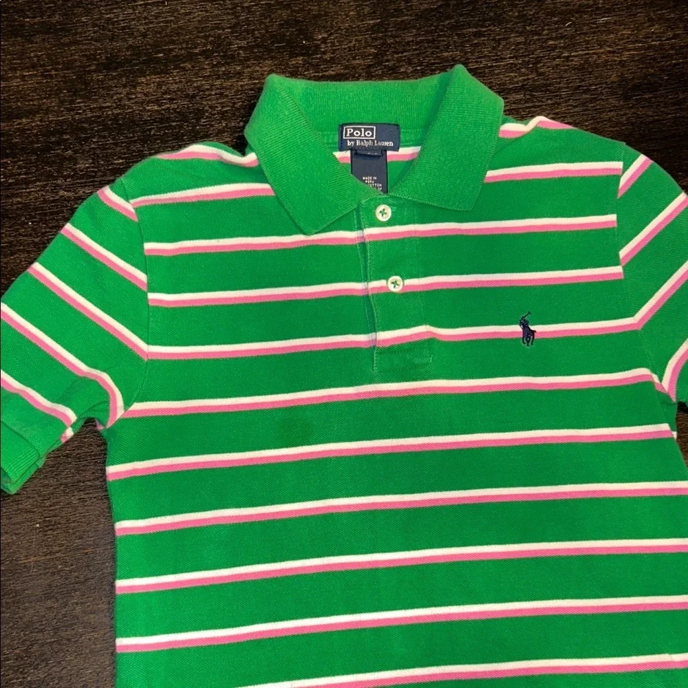 Ralph Lauren Kids Medium 10-12 Boys/Girls Polo in Green and Pink Stripes